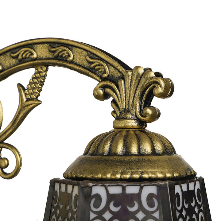 Lisslune | Art Glass Bell Wall Lamp with Engraved Arm 1 Head Vintage Tiffany Wall Lamp in Black for Outdoor