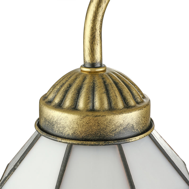 Lisslune | Vintage Style Grid Dome Wall Light 1 Bulb Art Glass Wall Light with Curved Arm in Blue for Bathroom