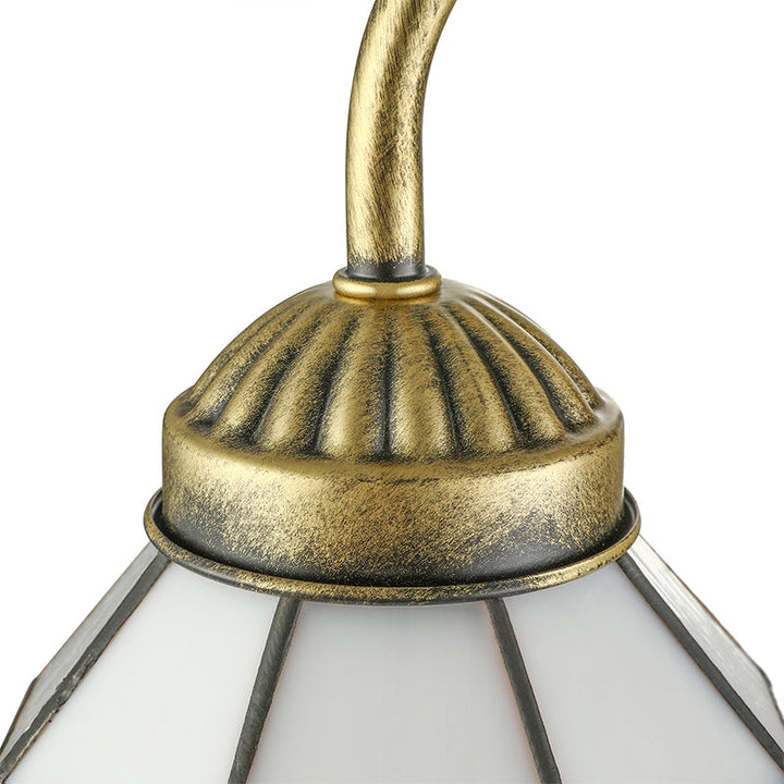 Lisslune | Vintage Style Grid Dome Wall Light 1 Bulb Art Glass Wall Light with Curved Arm in Blue for Bathroom