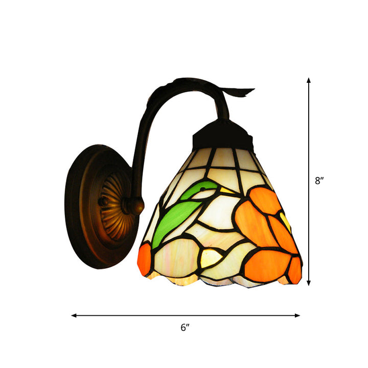 Lisslune | Rustic Tiffany Blossom Wall Lamp with Bird Stained Glass 1 Main Orange Wall Lamp for Dining Room