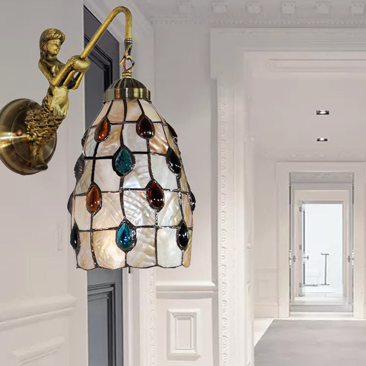 Lisslune | Extended wall-mounted lamp Tiffany Shell 1 head Beige wall lamp with mermaid plate