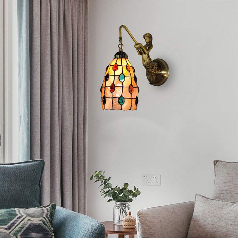 Lisslune | Extended wall-mounted lamp Tiffany Shell 1 head Beige wall lamp with mermaid plate