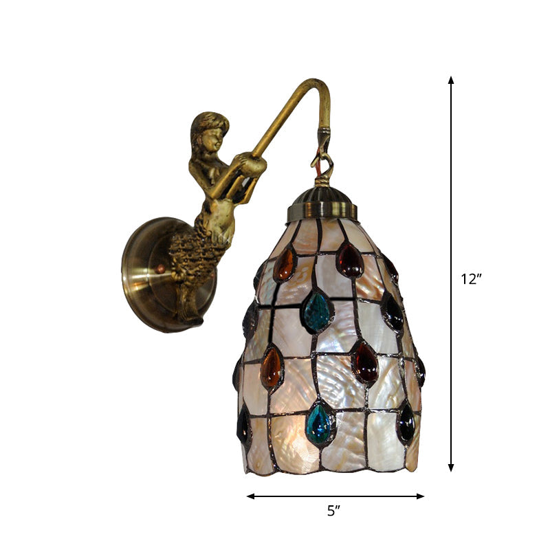 Lisslune | Extended wall-mounted lamp Tiffany Shell 1 head Beige wall lamp with mermaid plate