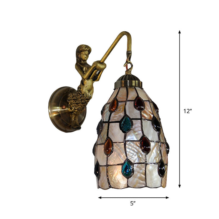Lisslune | Extended wall-mounted lamp Tiffany Shell 1 head Beige wall lamp with mermaid plate