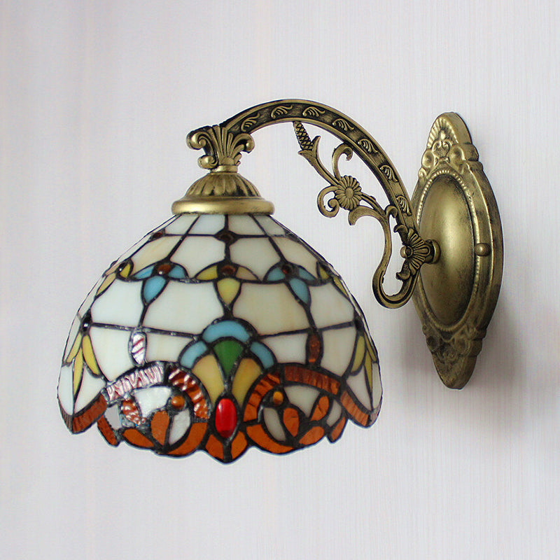 Lisslune | Beige Arched Wall Light with Engraved Arm 1 Light Tiffany Victoria Stained Glass Candle Holder for Corridor