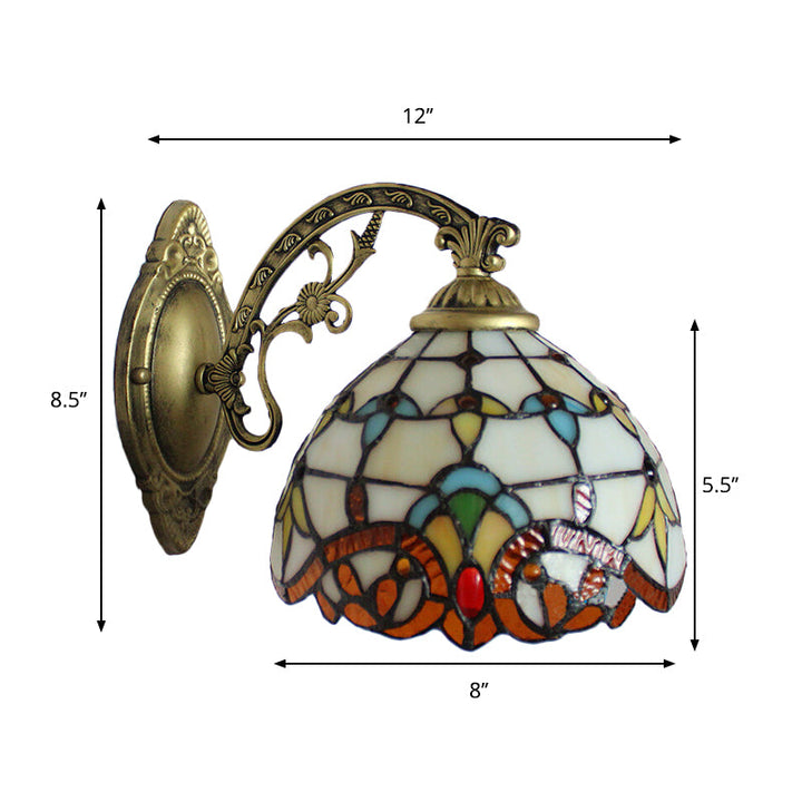 Lisslune | Beige Arched Wall Light with Engraved Arm 1 Light Tiffany Victoria Stained Glass Candle Holder for Corridor