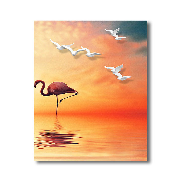 Lisslune | Tropical Flamingo and Seagull Canvas Orange Decorative Art Print for Living Room