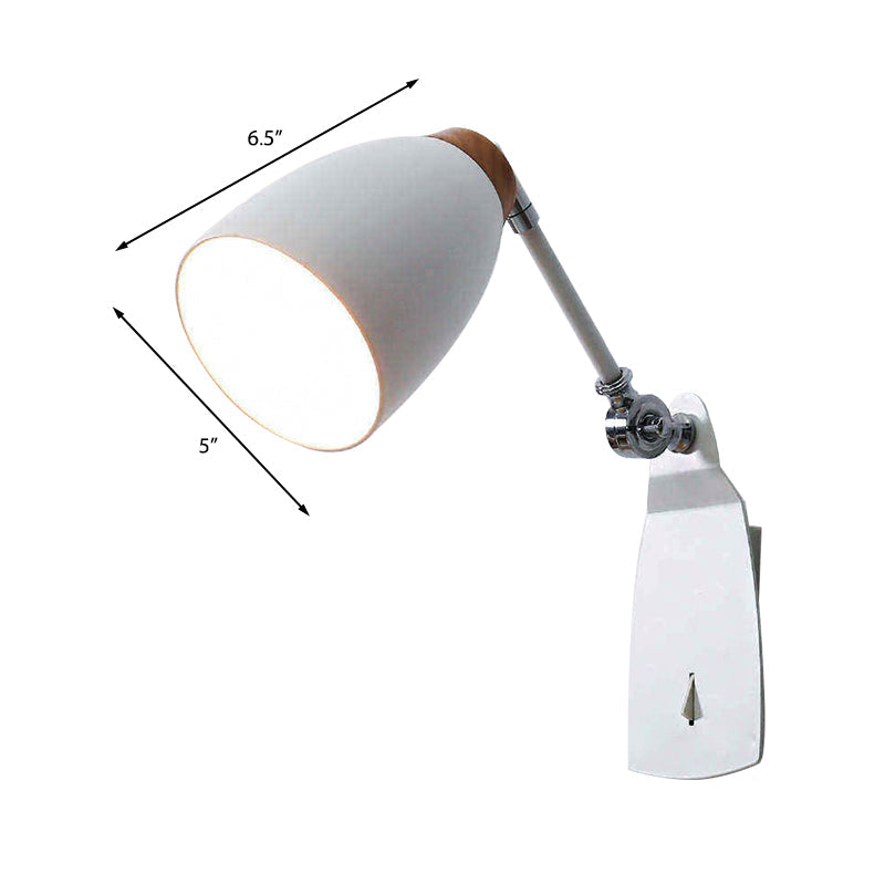 Lisslune | Black/White Rounded Wall Lighting Fixture Simple Metal 1 Head Wall Light with Switch for Study