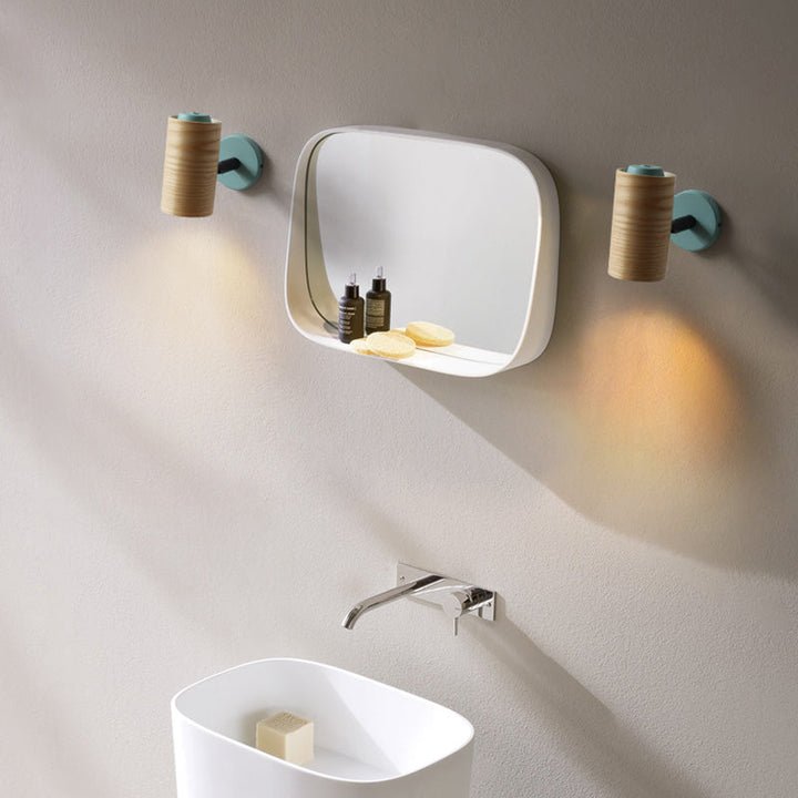 Lisslune | Cylindrical Wood Wall-Mounted Light Minimalism 1 Light Yellow/Blue/Green Wall Light for Bathroom