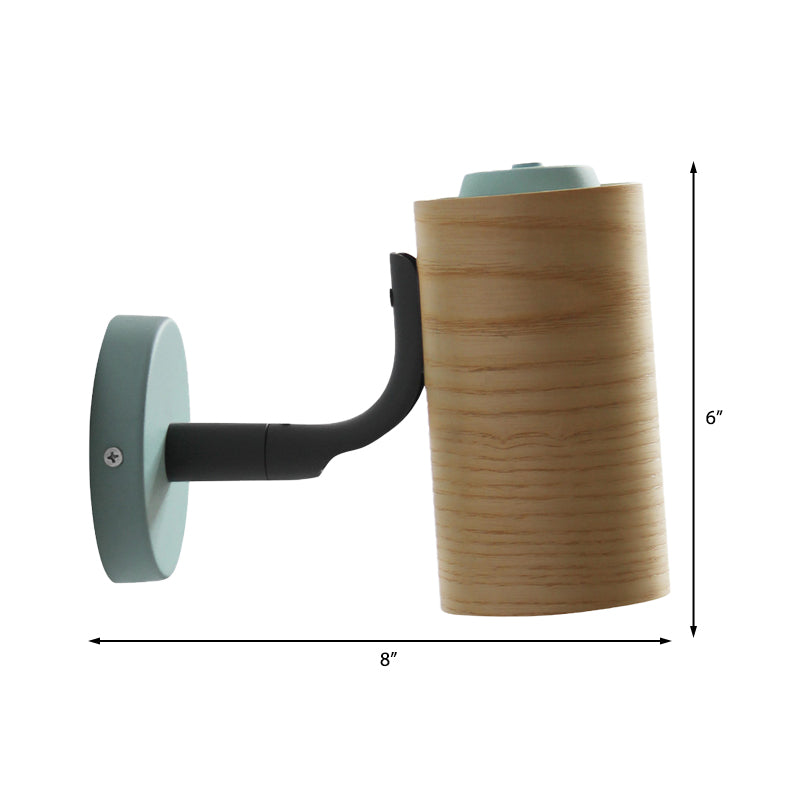 Lisslune | Cylindrical Wood Wall-Mounted Light Minimalism 1 Light Yellow/Blue/Green Wall Light for Bathroom