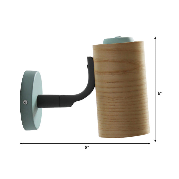 Lisslune | Cylindrical Wood Wall-Mounted Light Minimalism 1 Light Yellow/Blue/Green Wall Light for Bathroom