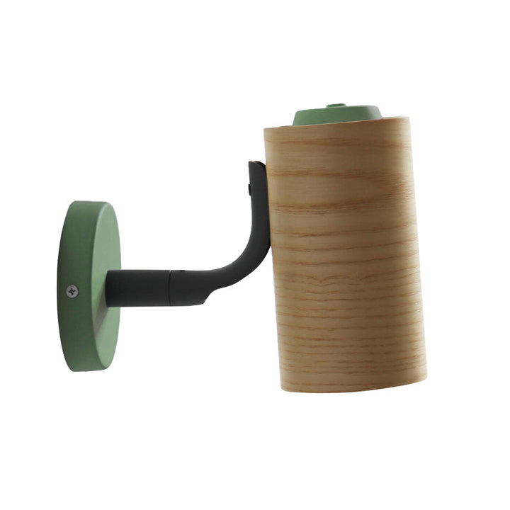 Lisslune | Cylindrical Wood Wall-Mounted Light Minimalism 1 Light Yellow/Blue/Green Wall Light for Bathroom
