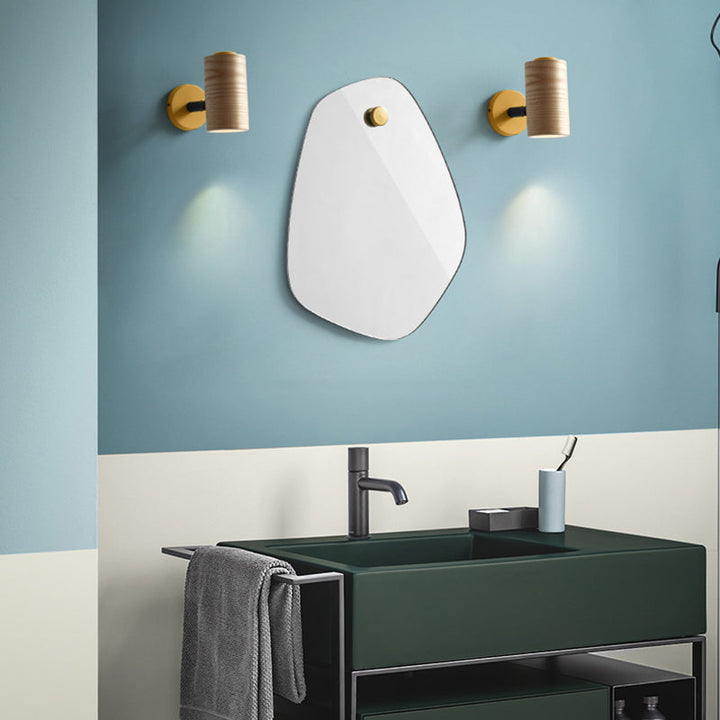 Lisslune | Cylindrical Wood Wall-Mounted Light Minimalism 1 Light Yellow/Blue/Green Wall Light for Bathroom