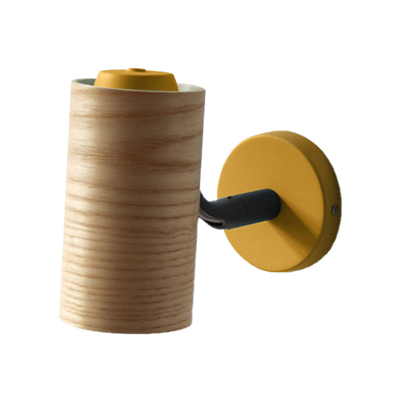 Lisslune | Cylindrical Wood Wall-Mounted Light Minimalism 1 Light Yellow/Blue/Green Wall Light for Bathroom