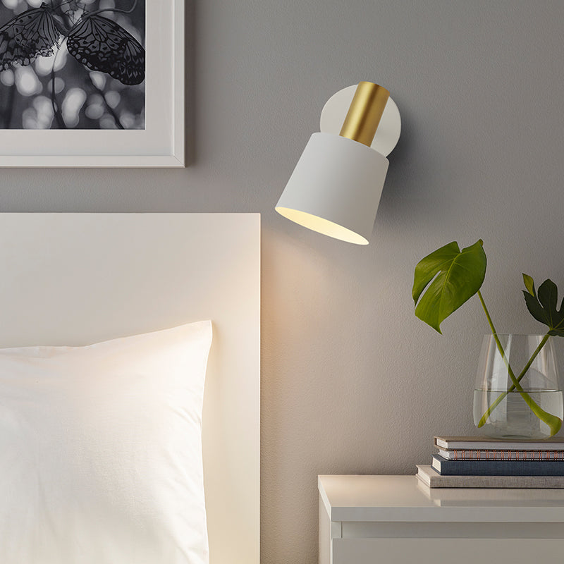Lisslune | Metallic Drum Wall Light Modernist 1-Light Wall Mounted Lamp in White/Green for Bedroom