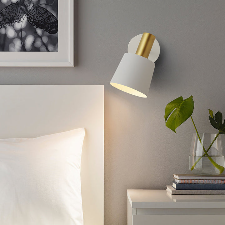 Lisslune | Metallic Drum Wall Light Modernist 1-Light Wall Mounted Lamp in White/Green for Bedroom
