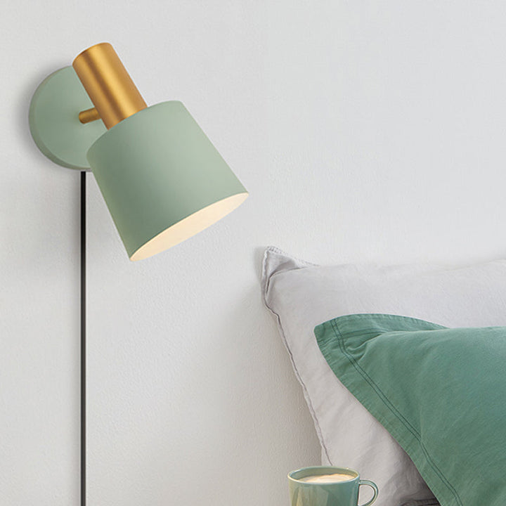 Lisslune | Metallic Drum Wall Light Modernist 1-Light Wall Mounted Lamp in White/Green for Bedroom