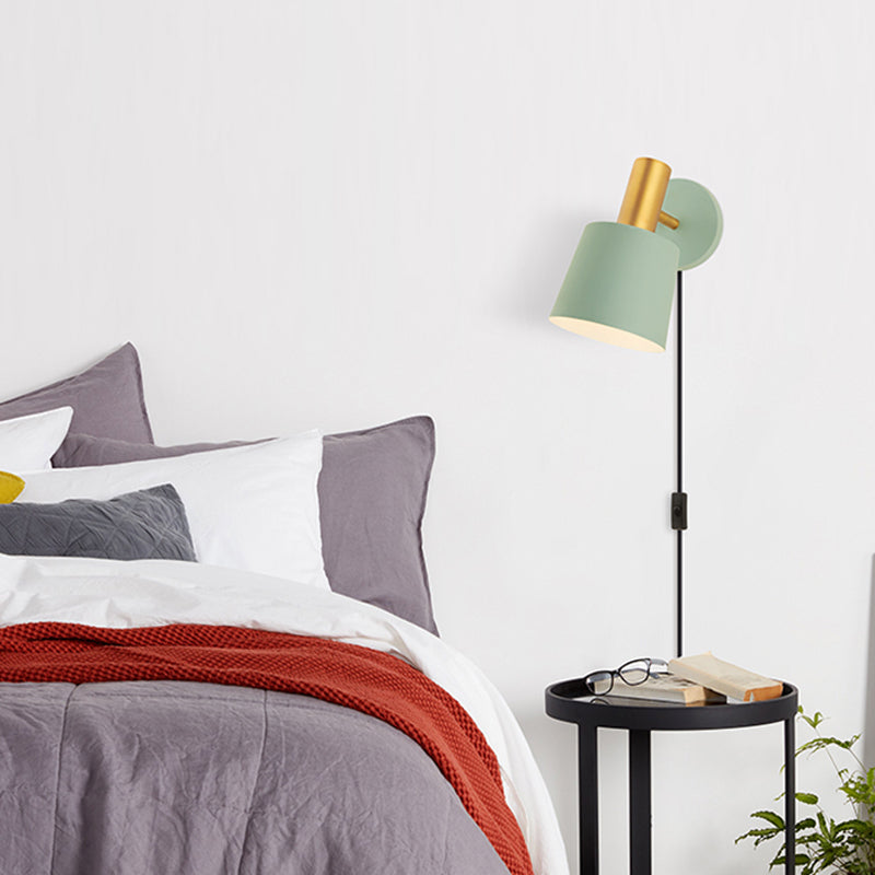 Lisslune | Metallic Drum Wall Light Modernist 1-Light Wall Mounted Lamp in White/Green for Bedroom
