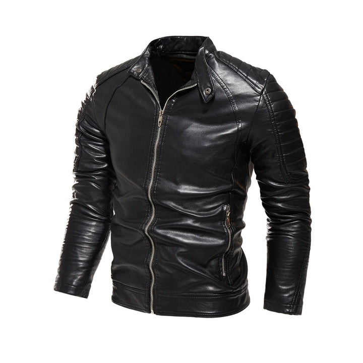 Men's Synthetic Leather Jacket with Textured Inserts Lisslune