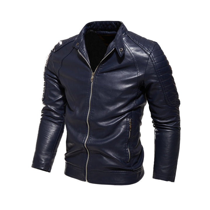 Men's Synthetic Leather Jacket with Textured Inserts Lisslune