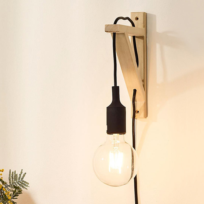 Skørter | Single Exposed Bulb Wall Mounted Lamp Stock Black/Gray/Red Silicone Wall Light with Wood Triangle Holder