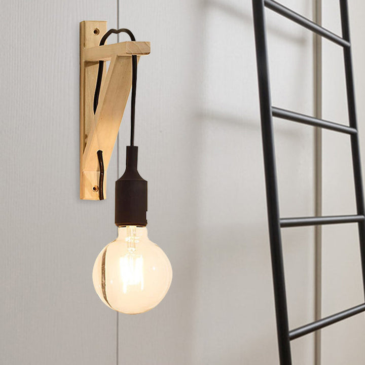 Skørter | Single Exposed Bulb Wall Mounted Lamp Stock Black/Gray/Red Silicone Wall Light with Wood Triangle Holder