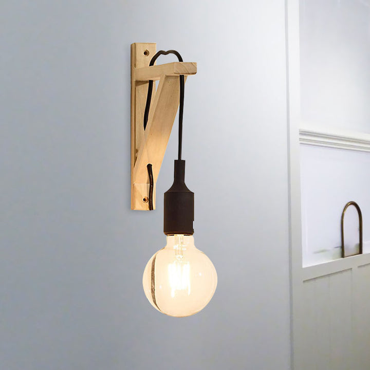 Skørter | Single Exposed Bulb Wall Mounted Lamp Stock Black/Gray/Red Silicone Wall Light with Wood Triangle Holder