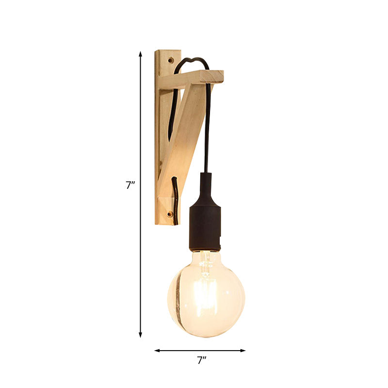 Skørter | Single Exposed Bulb Wall Mounted Lamp Stock Black/Gray/Red Silicone Wall Light with Wood Triangle Holder