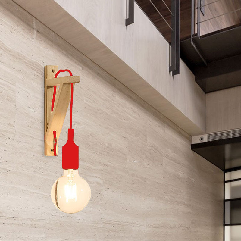 Skørter | Single Exposed Bulb Wall Mounted Lamp Stock Black/Gray/Red Silicone Wall Light with Wood Triangle Holder