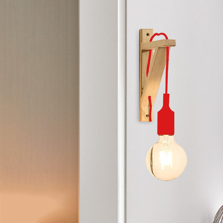 Skørter | Single Exposed Bulb Wall Mounted Lamp Stock Black/Gray/Red Silicone Wall Light with Wood Triangle Holder