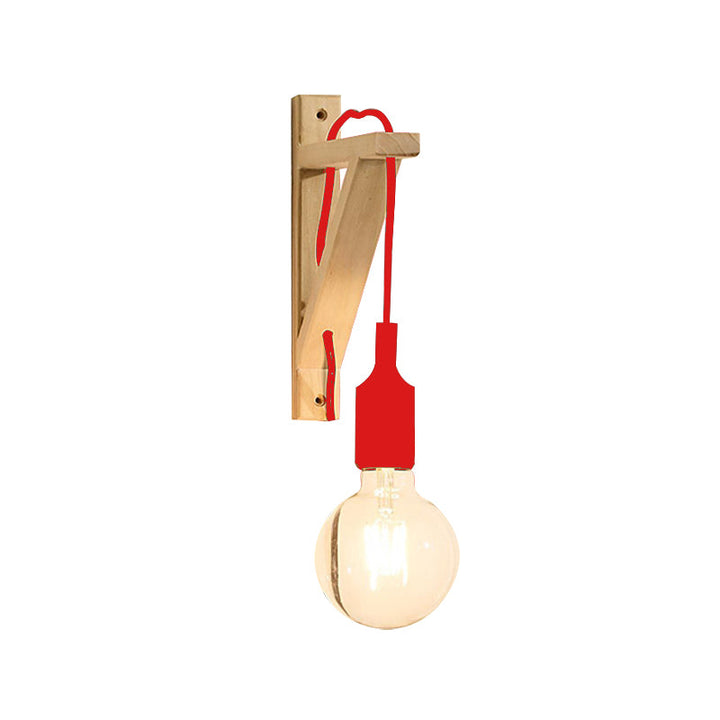 Skørter | Single Exposed Bulb Wall Mounted Lamp Stock Black/Gray/Red Silicone Wall Light with Wood Triangle Holder