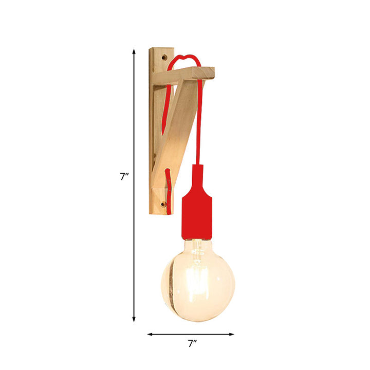 Skørter | Single Exposed Bulb Wall Mounted Lamp Stock Black/Gray/Red Silicone Wall Light with Wood Triangle Holder