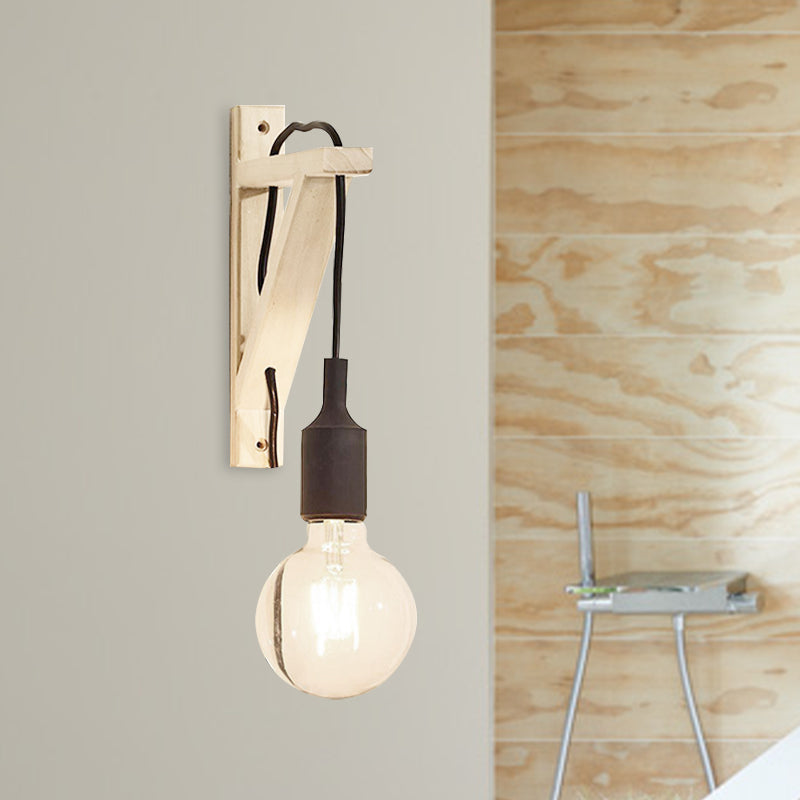 Skørter | Single Exposed Bulb Wall Mounted Lamp Stock Black/Gray/Red Silicone Wall Light with Wood Triangle Holder