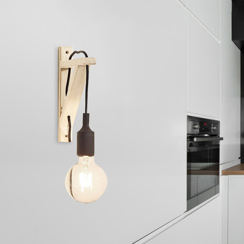 Skørter | Single Exposed Bulb Wall Mounted Lamp Stock Black/Gray/Red Silicone Wall Light with Wood Triangle Holder