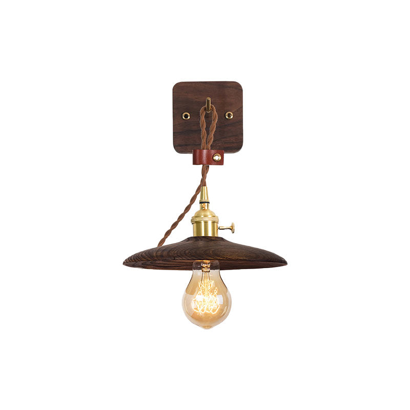 Lisslune | Wooden Tray Plug Wall Lighting Ideas Rustic 1 Light Bulb 8"/10" Wide Nightstand Wall Lamp in Brown with Extra Long Cable