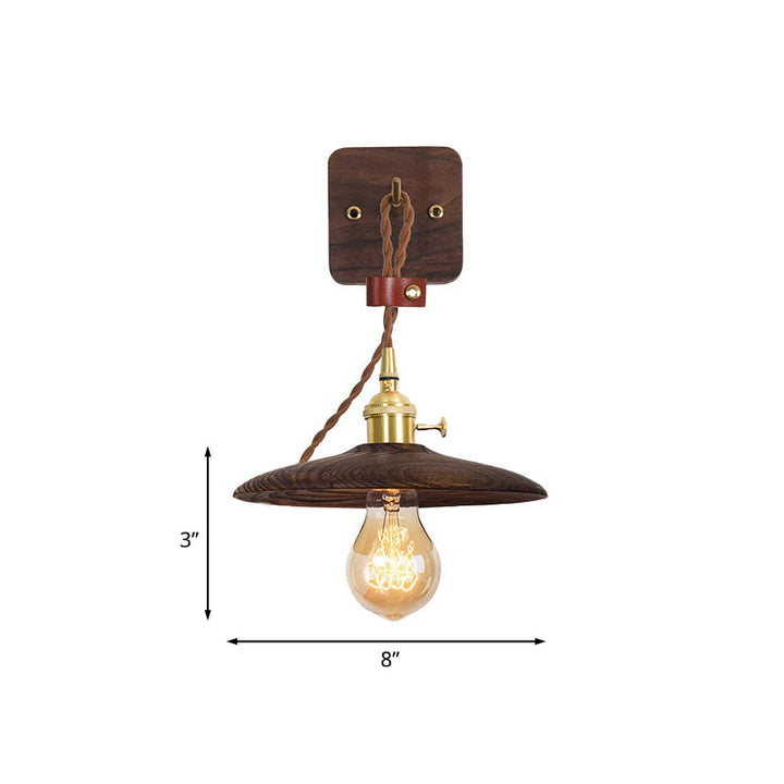 Lisslune | Wooden Tray Plug Wall Lighting Ideas Rustic 1 Light Bulb 8"/10" Wide Nightstand Wall Lamp in Brown with Extra Long Cable