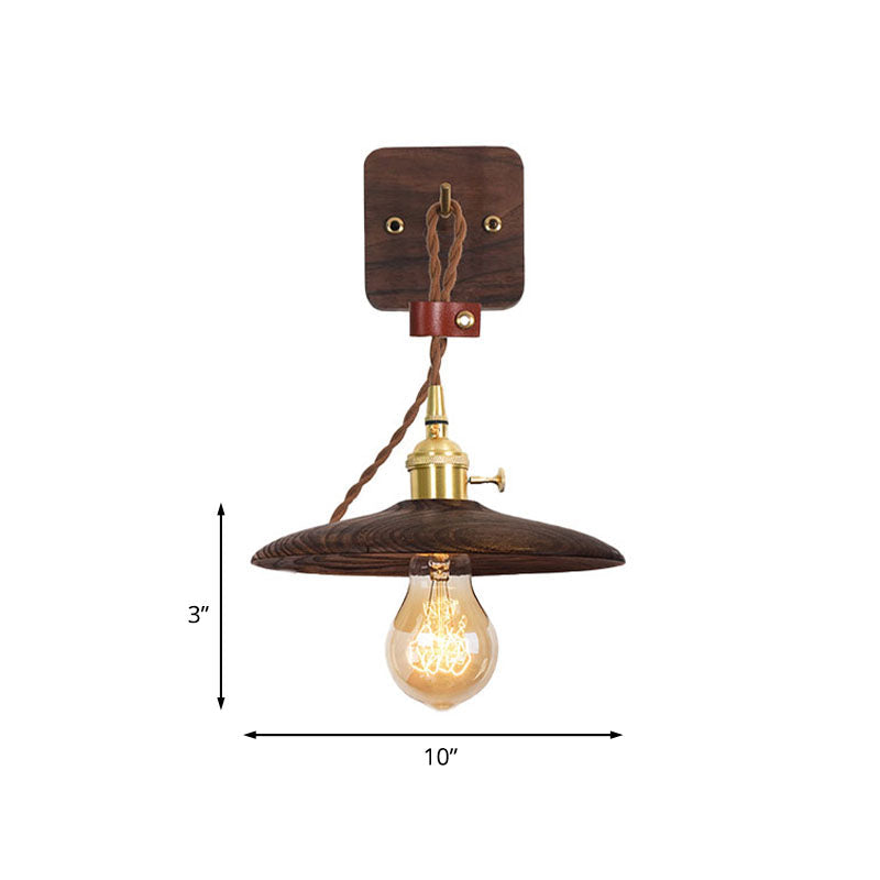 Lisslune | Wooden Tray Plug Wall Lighting Ideas Rustic 1 Light Bulb 8"/10" Wide Nightstand Wall Lamp in Brown with Extra Long Cable