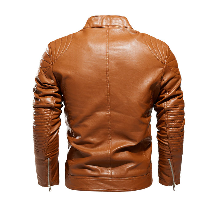 Men's biker jacket made of intricately crafted leather with distinctive quilted details and practical pockets Lisslune