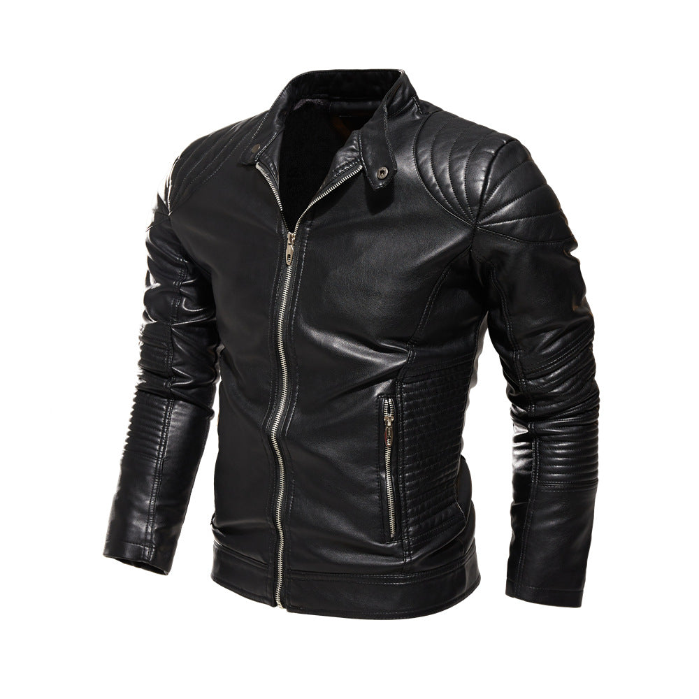 Men's biker jacket made of intricately crafted leather with distinctive quilted details and practical pockets Lisslune