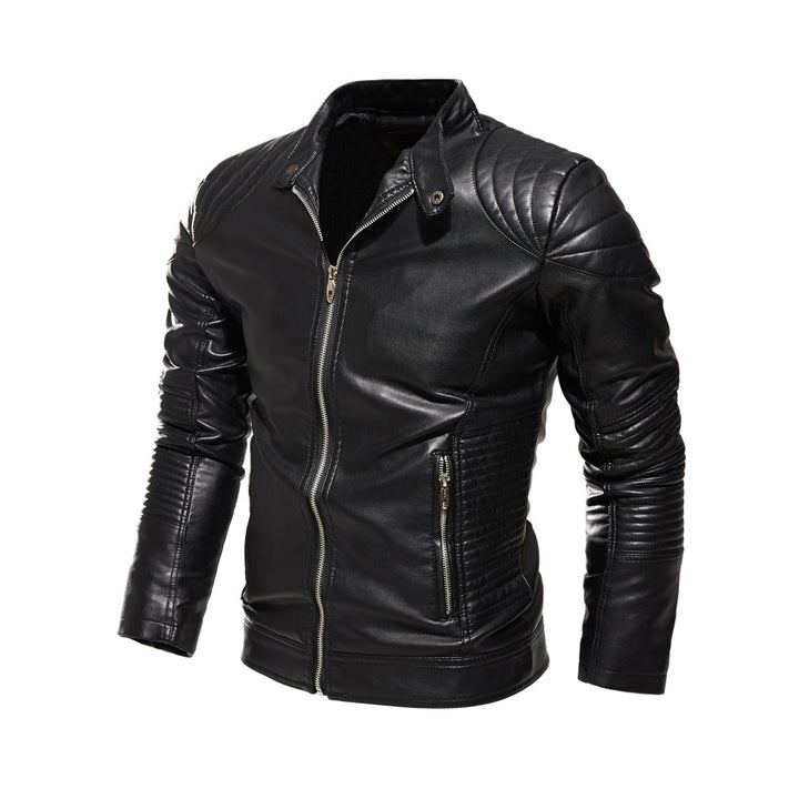 Men's biker jacket made of intricately crafted leather with distinctive quilted details and practical pockets Lisslune