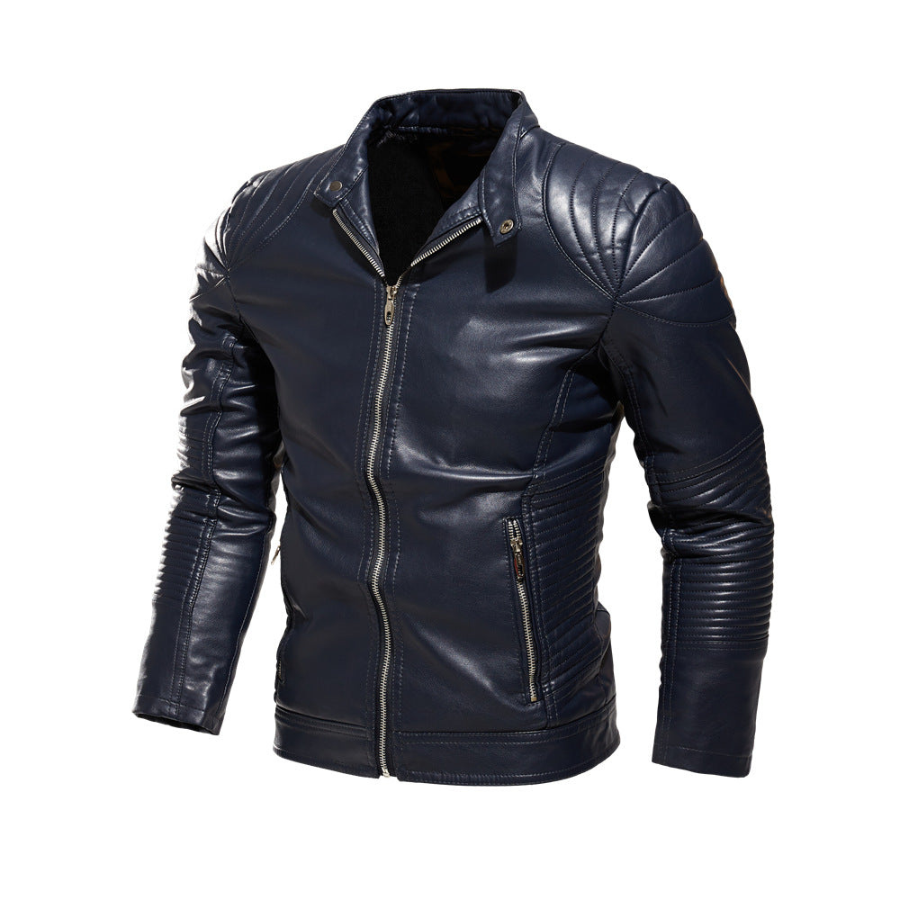 Men's biker jacket made of intricately crafted leather with distinctive quilted details and practical pockets Lisslune