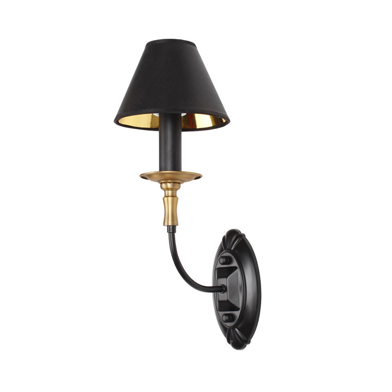 Skørter | Black 1/2-bulb wall lamp sconce vintage fabric shade wall-mounted lamp with curved arm for hallway