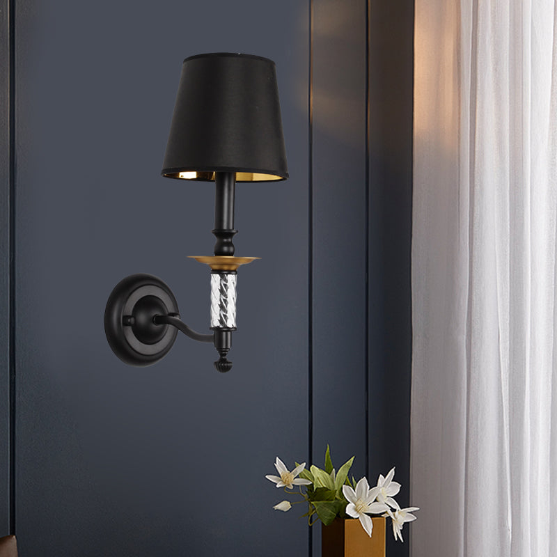 Skørter | Bucket Hallway Wall Light Fixture Traditional Fabric 1 Light Black Sconces with Tubular Acrylic Decor