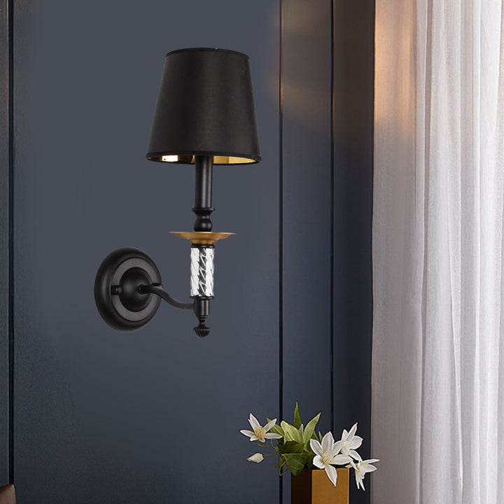Skørter | Bucket Hallway Wall Light Fixture Traditional Fabric 1 Light Black Sconces with Tubular Acrylic Decor
