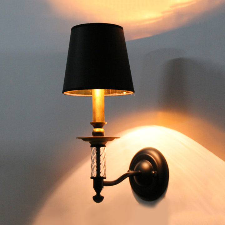 Skørter | Bucket Hallway Wall Light Fixture Traditional Fabric 1 Light Black Sconces with Tubular Acrylic Decor