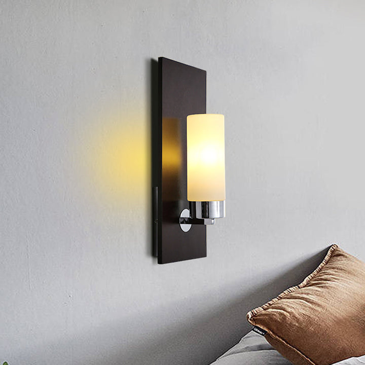 Skørter | Chrome/Black Cylinder Wall Lamp Traditional 1 Head Living Room Wall-mounted Lighting Fixture with Rectangular Backplate