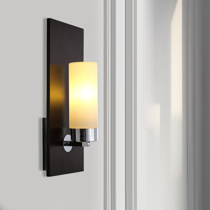 Skørter | Chrome/Black Cylinder Wall Lamp Traditional 1 Head Living Room Wall-mounted Lighting Fixture with Rectangular Backplate