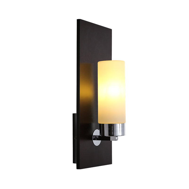 Skørter | Chrome/Black Cylinder Wall Lamp Traditional 1 Head Living Room Wall-mounted Lighting Fixture with Rectangular Backplate