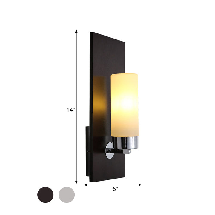Skørter | Chrome/Black Cylinder Wall Lamp Traditional 1 Head Living Room Wall-mounted Lighting Fixture with Rectangular Backplate