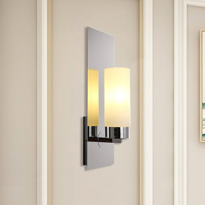 Skørter | Chrome/Black Cylinder Wall Lamp Traditional 1 Head Living Room Wall-mounted Lighting Fixture with Rectangular Backplate